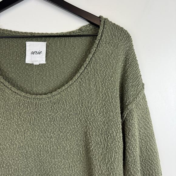 Aerie Loose Knit Rolled Hem Sweater Scoop Neck Green - XS - Picture 2 of 8